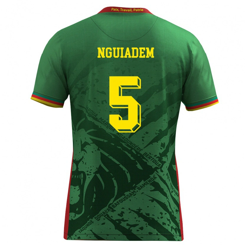 Danxen Niño Camiseta Camerún Annecy Nguiadem #5 Verde Amarillo Rojo 1ª Equipación 26-28 La Camisa