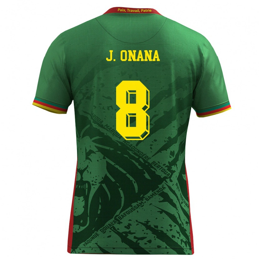 Danxen Niño Camiseta Camerún Jean Onana #8 Verde Amarillo Rojo 1ª Equipación 26-28 La Camisa