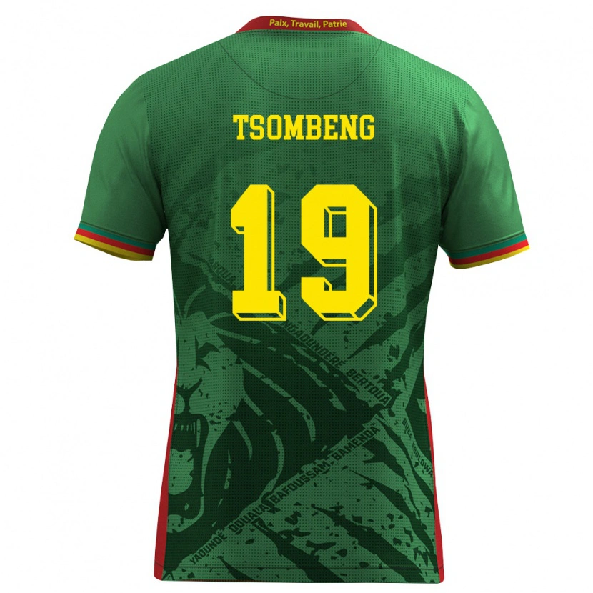 Danxen Niño Camiseta Camerún Oumar Tsombeng #19 Verde Amarillo Rojo 1ª Equipación 26-28 La Camisa