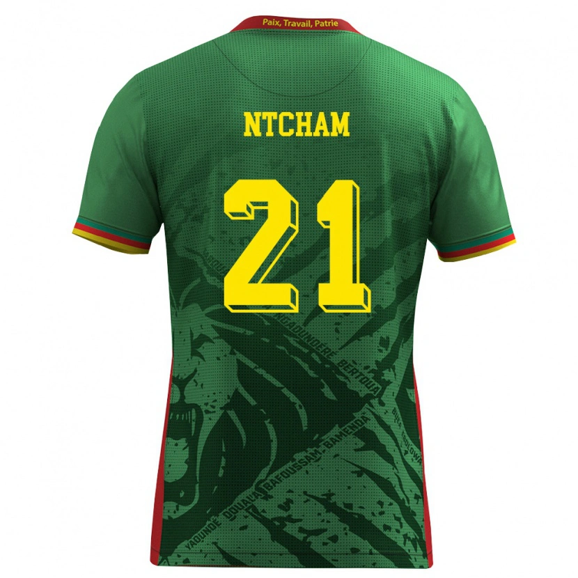 Danxen Niño Camiseta Camerún Olivier Ntcham #21 Verde Amarillo Rojo 1ª Equipación 26-28 La Camisa