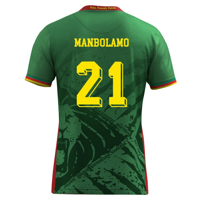 Danxen Niño Camiseta Camerún Eliane Manbolamo #21 Verde Amarillo Rojo 1ª Equipación 26-28 La Camisa