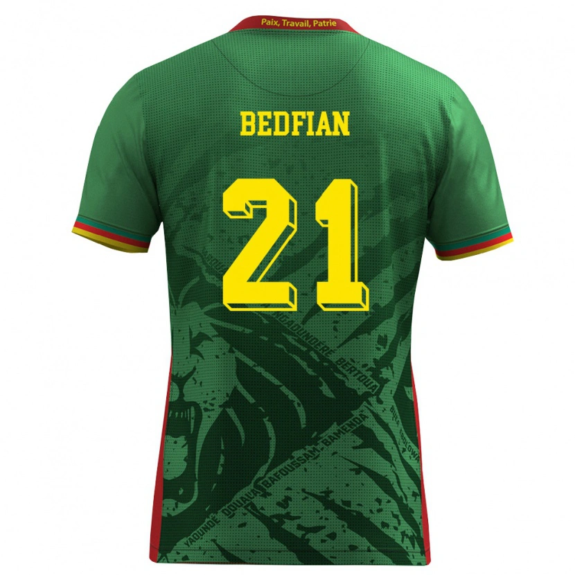Danxen Niño Camiseta Camerún Wilfried Bedfian #21 Verde Amarillo Rojo 1ª Equipación 26-28 La Camisa