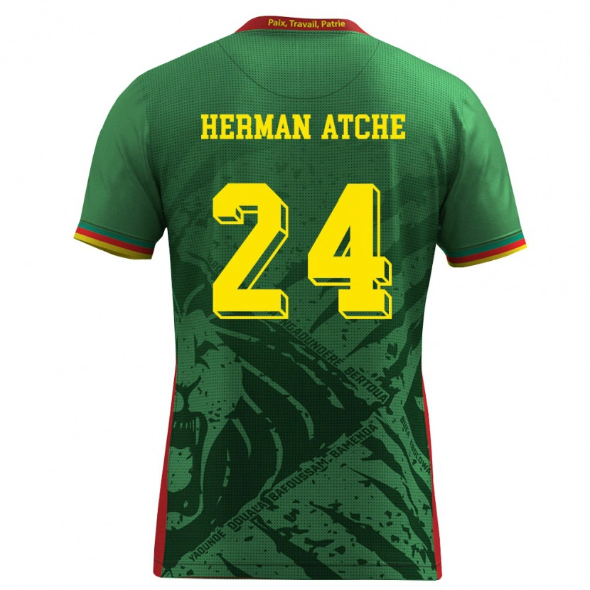 Danxen Niño Camiseta Camerún Miguel Herman Atche #24 Verde Amarillo Rojo 1ª Equipación 26-28 La Camisa