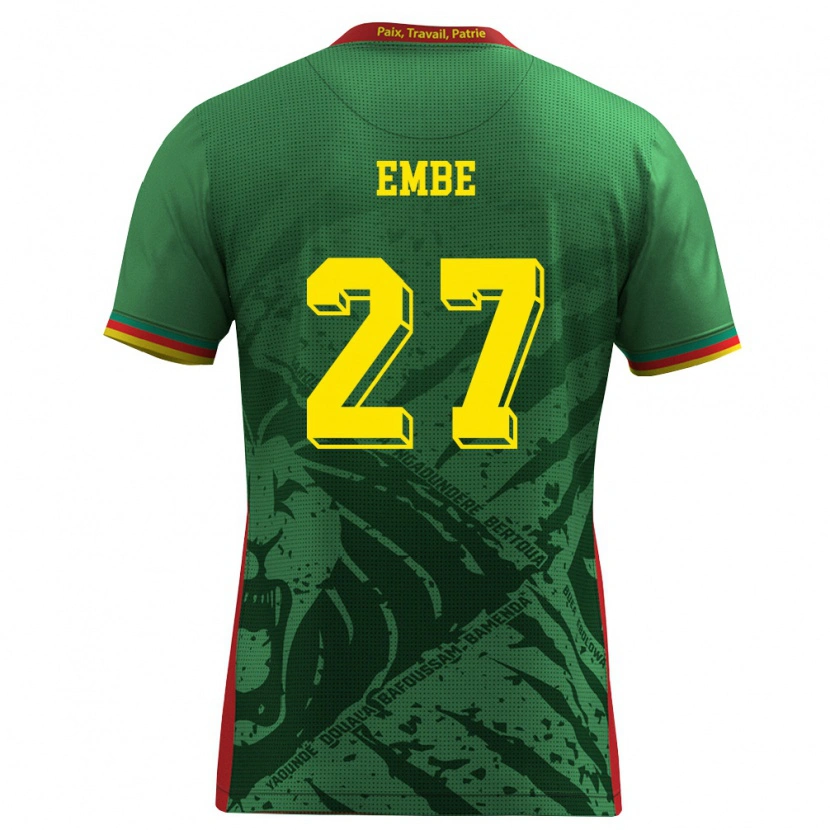 Danxen Niño Camiseta Camerún Eric Embe #27 Verde Amarillo Rojo 1ª Equipación 26-28 La Camisa