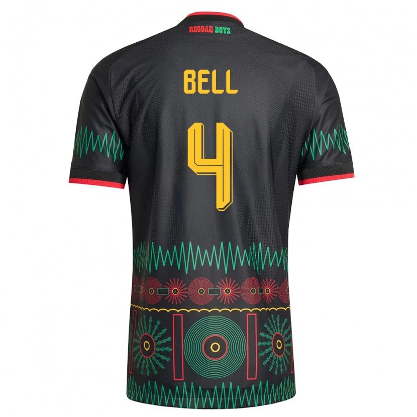 Danxen Niño Camiseta Jamaica Amari'i Bell #4 Negro Rojo Amarillo 2ª Equipación 26-28 La Camisa