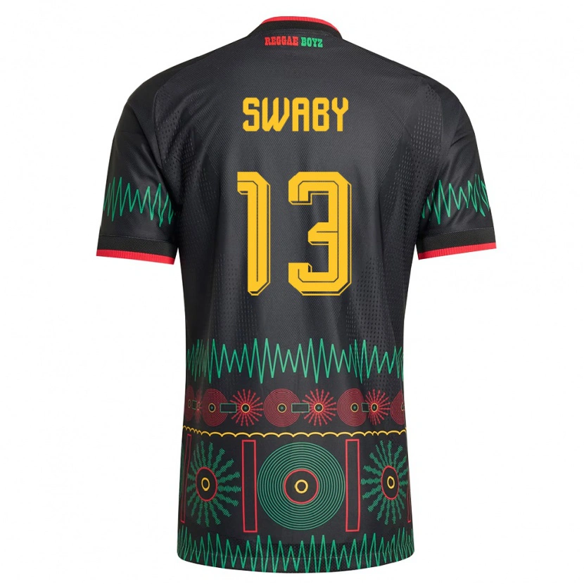 Danxen Niño Camiseta Jamaica Allyson Swaby #13 Negro Rojo Amarillo 2ª Equipación 26-28 La Camisa