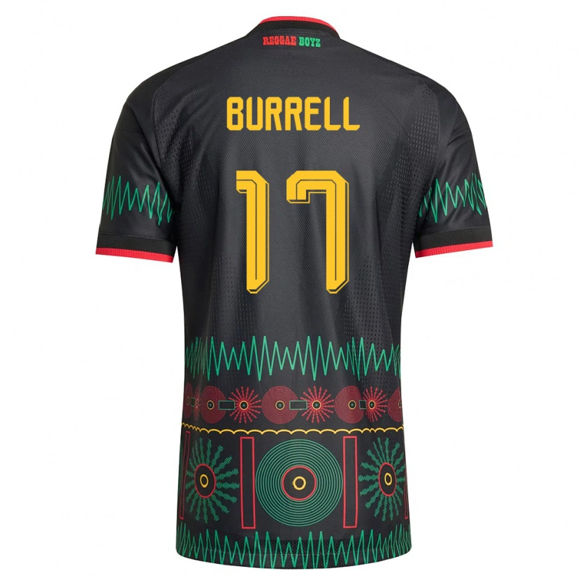 Danxen Niño Camiseta Jamaica Rumarn Burrell #17 Negro Rojo Amarillo 2ª Equipación 26-28 La Camisa