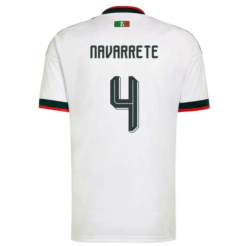 Danxen Niño Camiseta México Luis Navarrete #4 Blanco Borgoña Verde 2ª Equipación 26-28 La Camisa