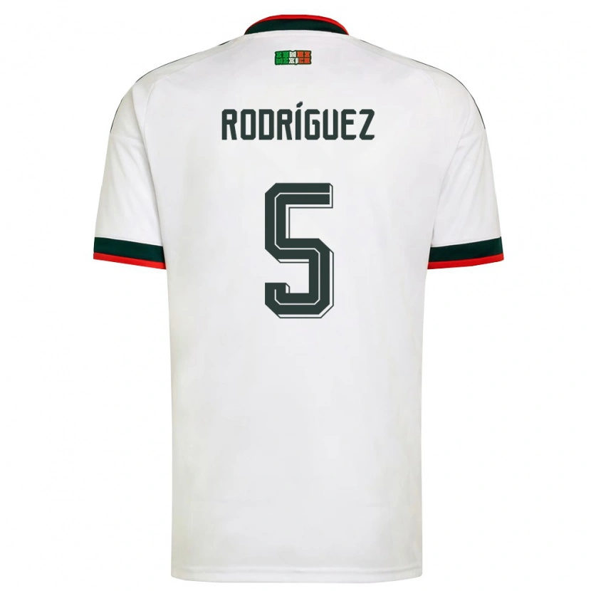 Danxen Niño Camiseta México Jorge Rodríguez #5 Blanco Borgoña Verde 2ª Equipación 26-28 La Camisa