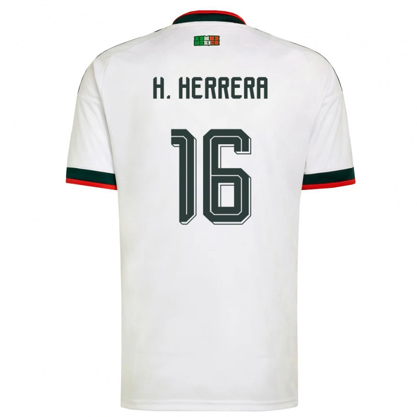 Danxen Niño Camiseta México Hector Herrera #16 Blanco Borgoña Verde 2ª Equipación 26-28 La Camisa