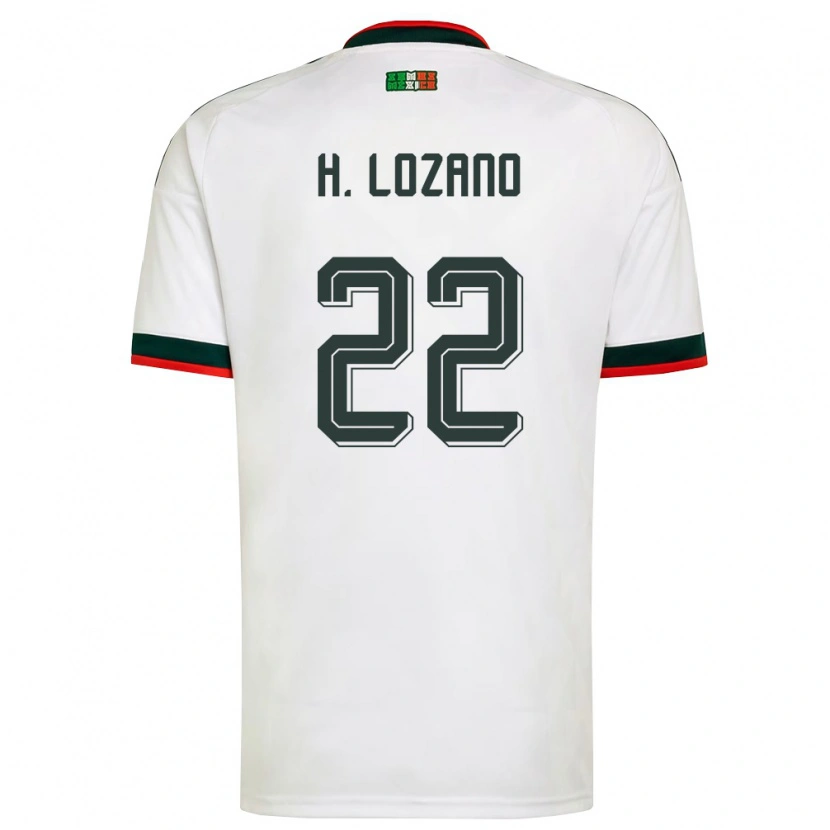 Danxen Niño Camiseta México Hirving Lozano #22 Blanco Borgoña Verde 2ª Equipación 26-28 La Camisa