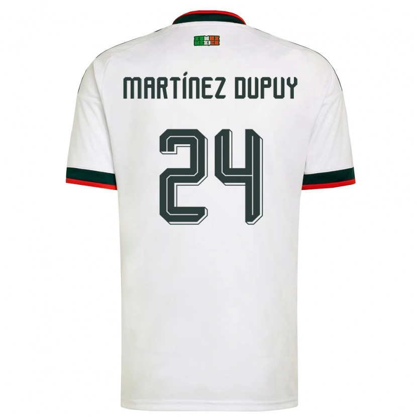 Danxen Niño Camiseta México Luca Martínez Dupuy #24 Blanco Borgoña Verde 2ª Equipación 26-28 La Camisa