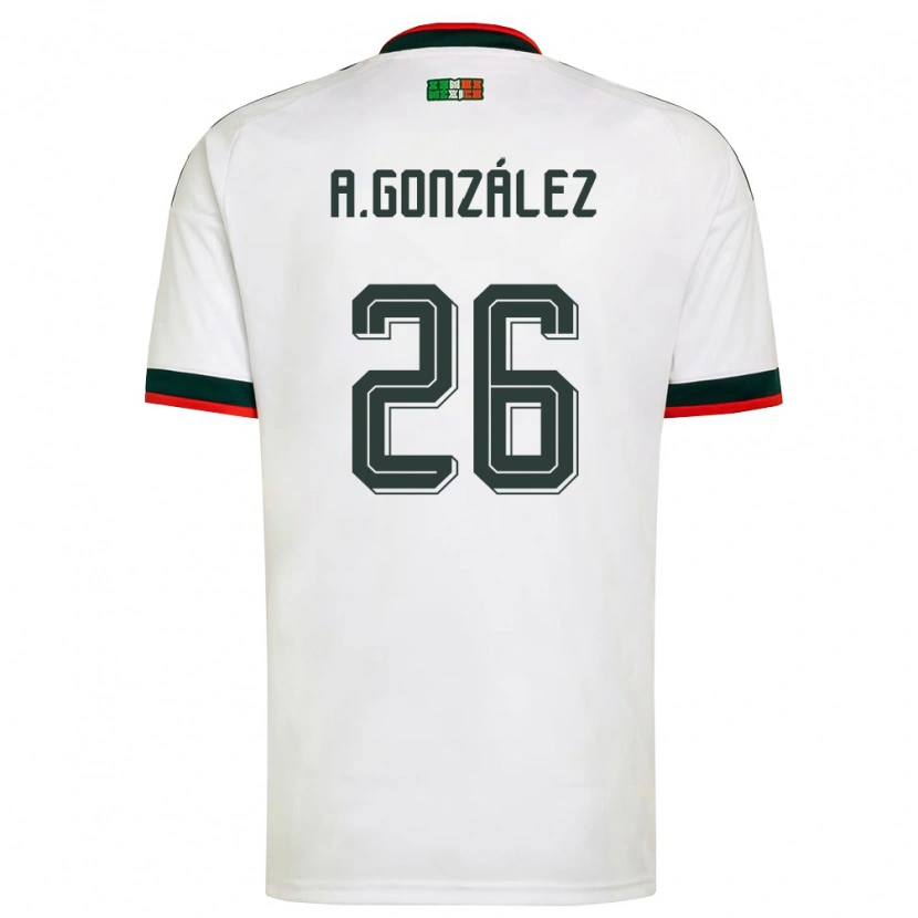 Danxen Niño Camiseta México Armando González #26 Blanco Borgoña Verde 2ª Equipación 26-28 La Camisa