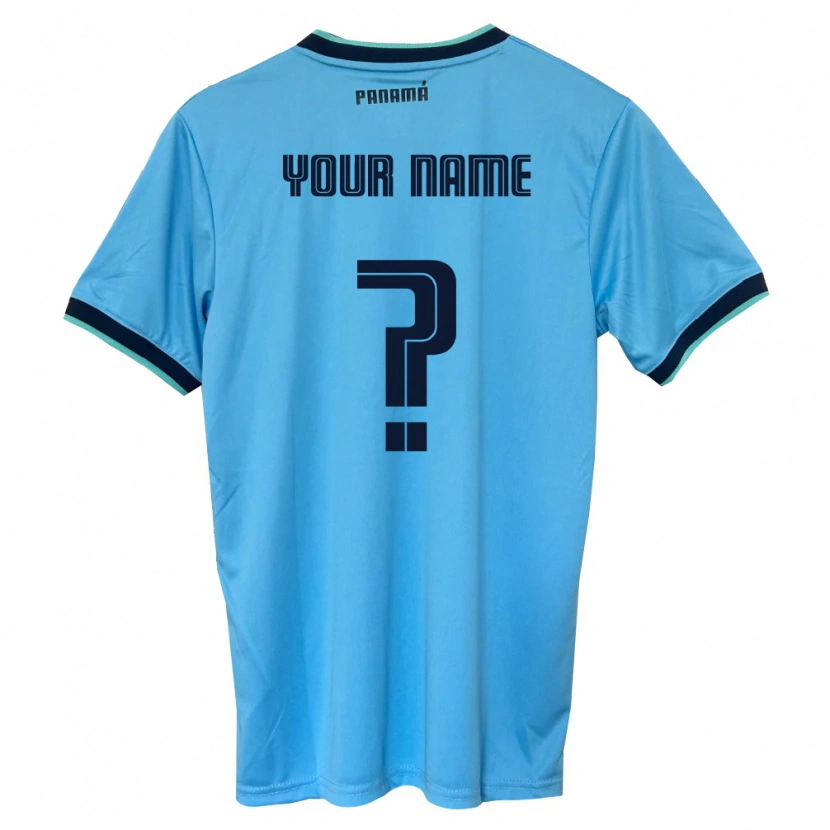 Danxen Niño Camiseta Panamá Su Nombre #0 Azul Cielo Negro 2ª Equipación 26-28 La Camisa