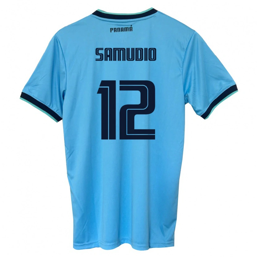 Danxen Niño Camiseta Panamá César Samudio #12 Azul Cielo Negro 2ª Equipación 26-28 La Camisa