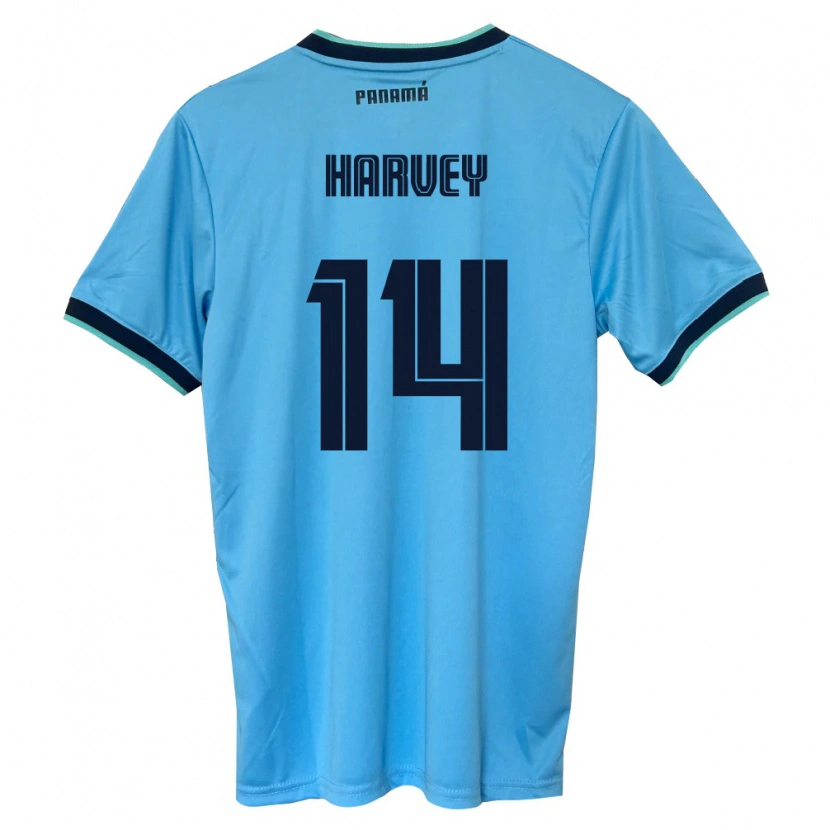 Danxen Niño Camiseta Panamá Carlos Harvey #14 Azul Cielo Negro 2ª Equipación 26-28 La Camisa