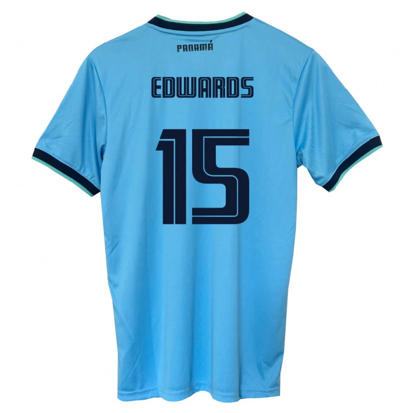 Danxen Niño Camiseta Panamá Emanuel Edwards #15 Azul Cielo Negro 2ª Equipación 26-28 La Camisa