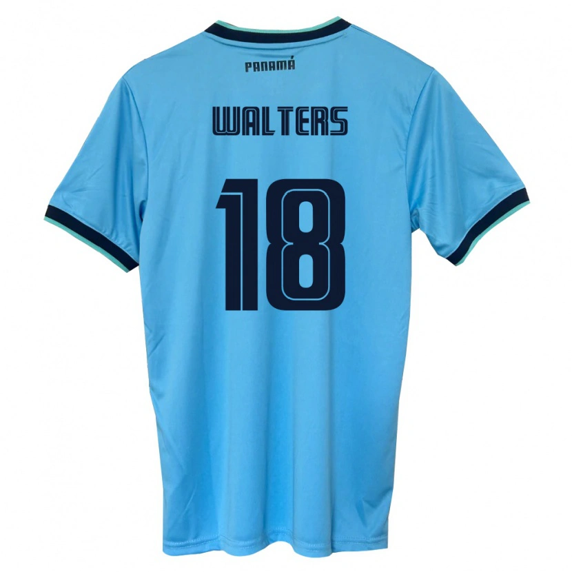 Danxen Niño Camiseta Panamá Kairo Walters #18 Azul Cielo Negro 2ª Equipación 26-28 La Camisa