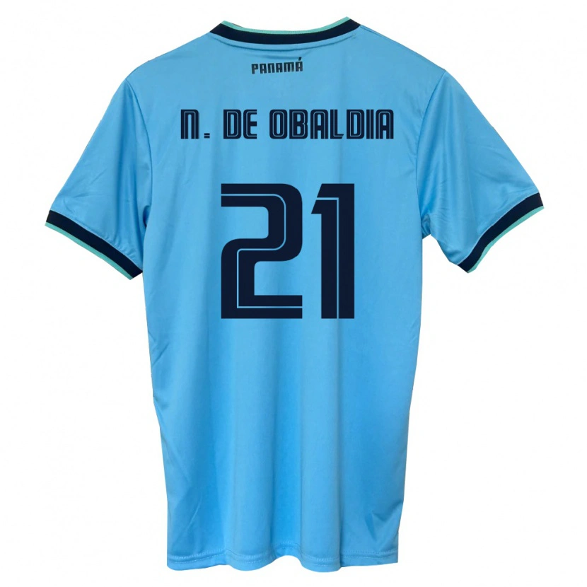 Danxen Niño Camiseta Panamá Nicole De Obaldía #21 Azul Cielo Negro 2ª Equipación 26-28 La Camisa