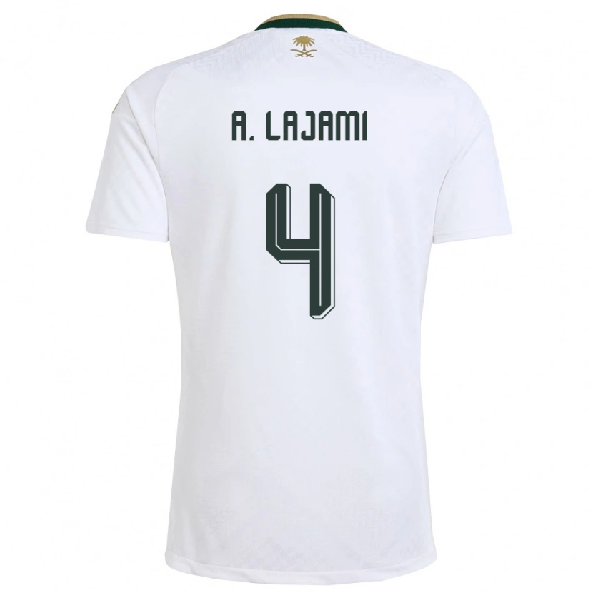 Danxen Niño Camiseta Arabia Saudita Ali Lajami #4 Blanco Verde Oro 2ª Equipación 26-28 La Camisa