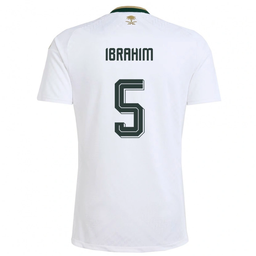 Danxen Niño Camiseta Arabia Saudita Khalid Ibrahim #5 Blanco Verde Oro 2ª Equipación 26-28 La Camisa