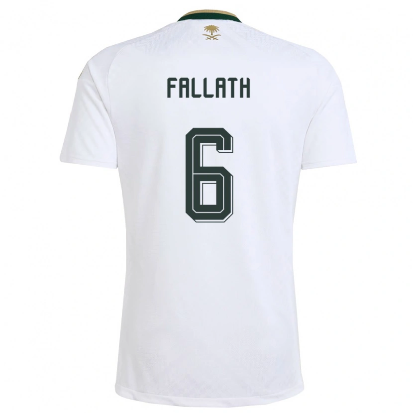 Danxen Niño Camiseta Arabia Saudita Mohammed Fallath #6 Blanco Verde Oro 2ª Equipación 26-28 La Camisa