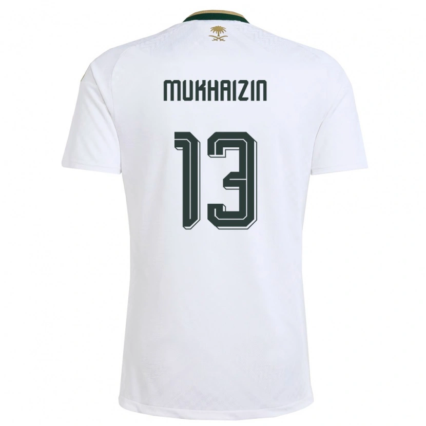Danxen Niño Camiseta Arabia Saudita Raghad Mukhaizin #13 Blanco Verde Oro 2ª Equipación 26-28 La Camisa