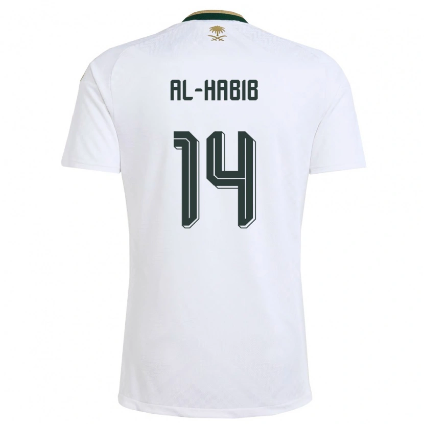 Danxen Niño Camiseta Arabia Saudita Jawad Al-Habib #14 Blanco Verde Oro 2ª Equipación 26-28 La Camisa