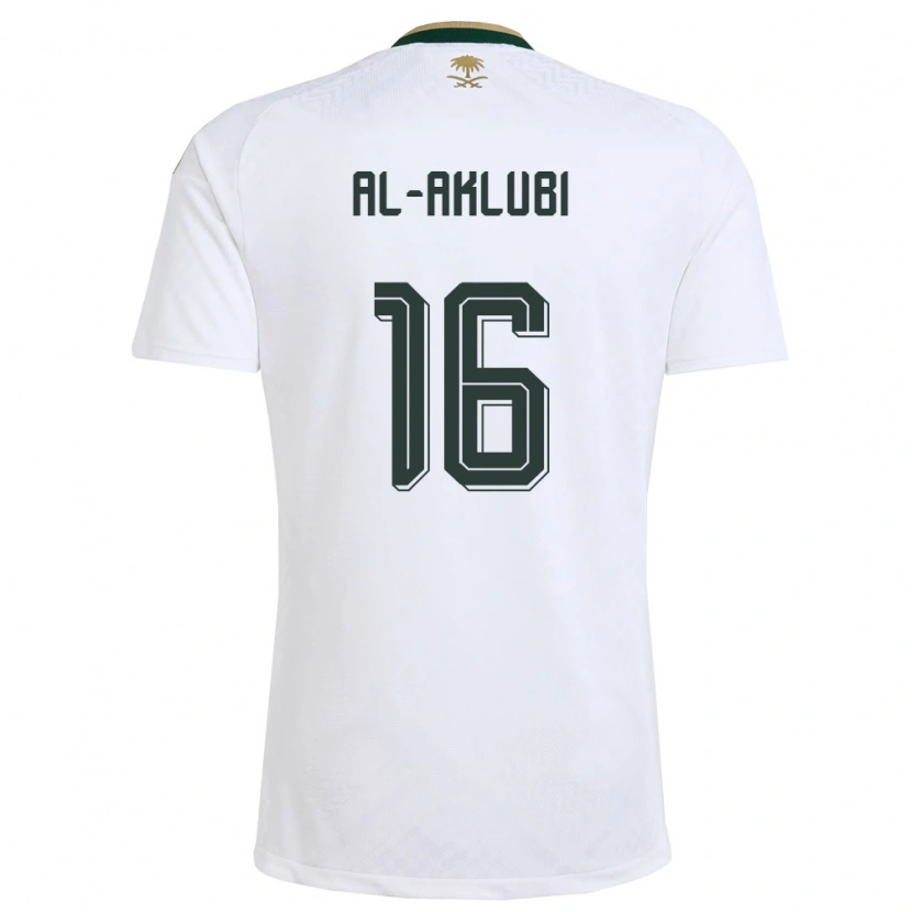 Danxen Niño Camiseta Arabia Saudita Wafi Al-Aklubi #16 Blanco Verde Oro 2ª Equipación 26-28 La Camisa