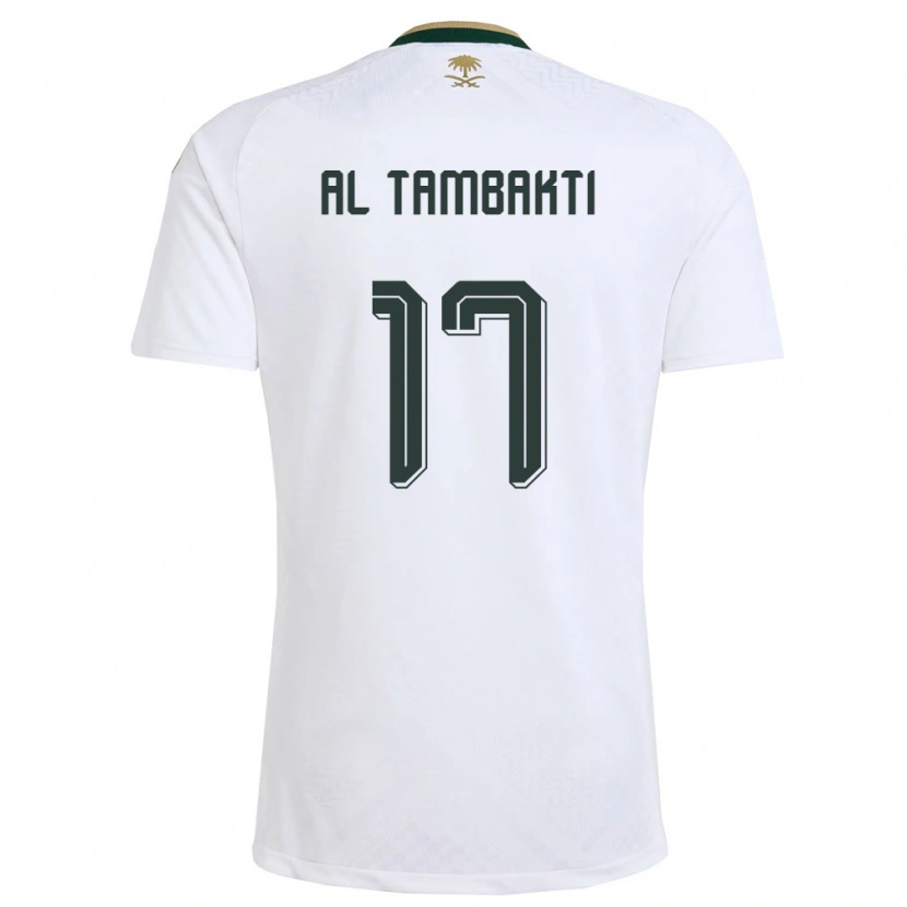 Danxen Niño Camiseta Arabia Saudita Hassan Al Tambakti #17 Blanco Verde Oro 2ª Equipación 26-28 La Camisa