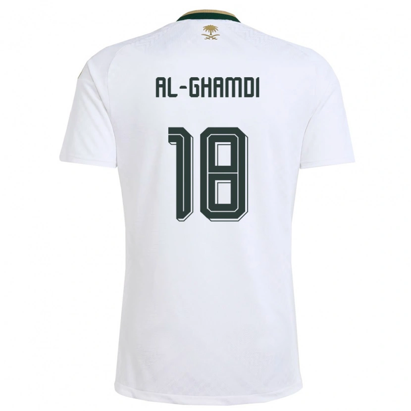 Danxen Niño Camiseta Arabia Saudita Rakan Al-Ghamdi #18 Blanco Verde Oro 2ª Equipación 26-28 La Camisa