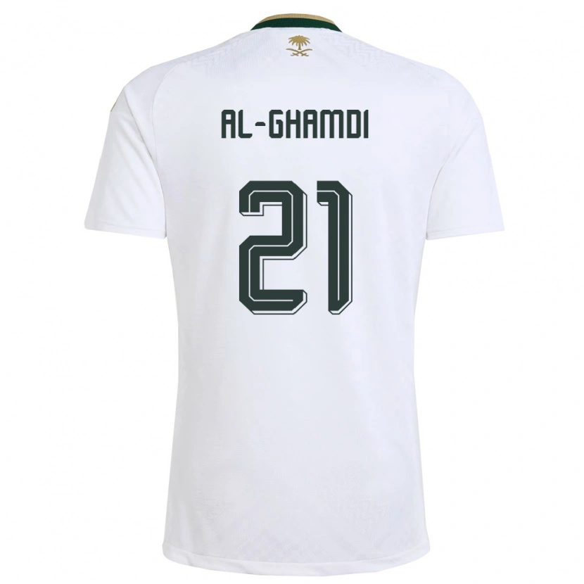 Danxen Niño Camiseta Arabia Saudita Abdulrahman Al-Ghamdi #21 Blanco Verde Oro 2ª Equipación 26-28 La Camisa