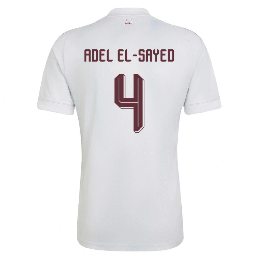 Danxen Niño Camiseta Catar Ahmed Adel El-Sayed #4 Blanco Borgoña 2ª Equipación 26-28 La Camisa