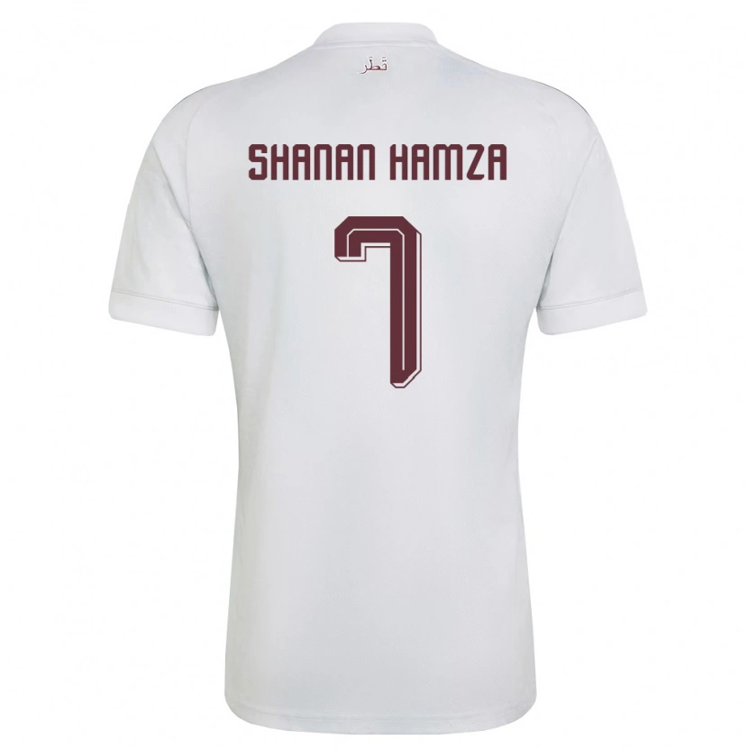 Danxen Niño Camiseta Catar Mubarak Shanan Hamza #7 Blanco Borgoña 2ª Equipación 26-28 La Camisa