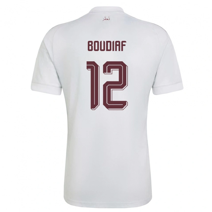 Danxen Niño Camiseta Catar Karim Boudiaf #12 Blanco Borgoña 2ª Equipación 26-28 La Camisa