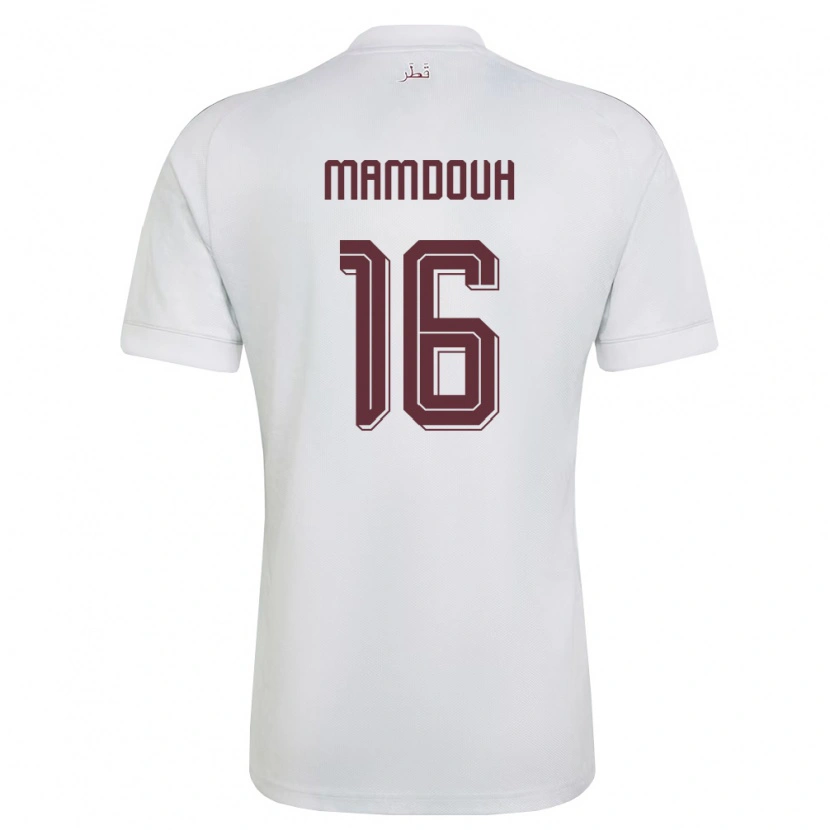 Danxen Niño Camiseta Catar Bahaa Mamdouh #16 Blanco Borgoña 2ª Equipación 26-28 La Camisa