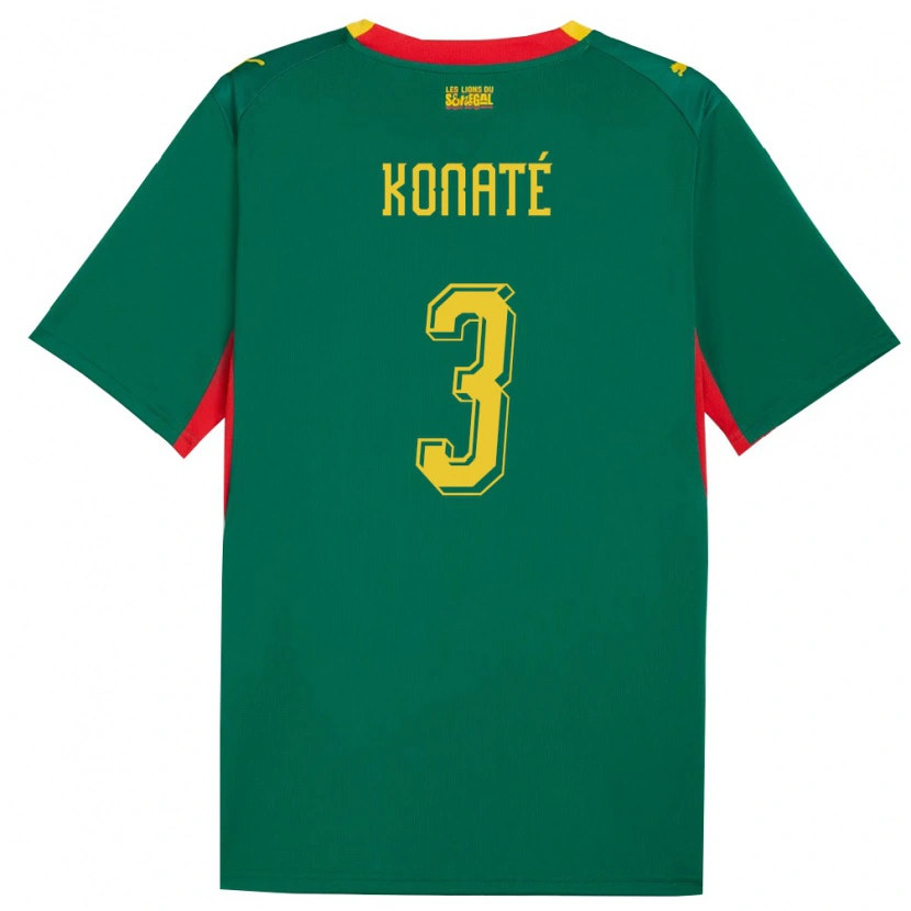 Danxen Niño Camiseta Senegal Ousmane Konaté #3 Verde Amarillo Rojo 2ª Equipación 26-28 La Camisa