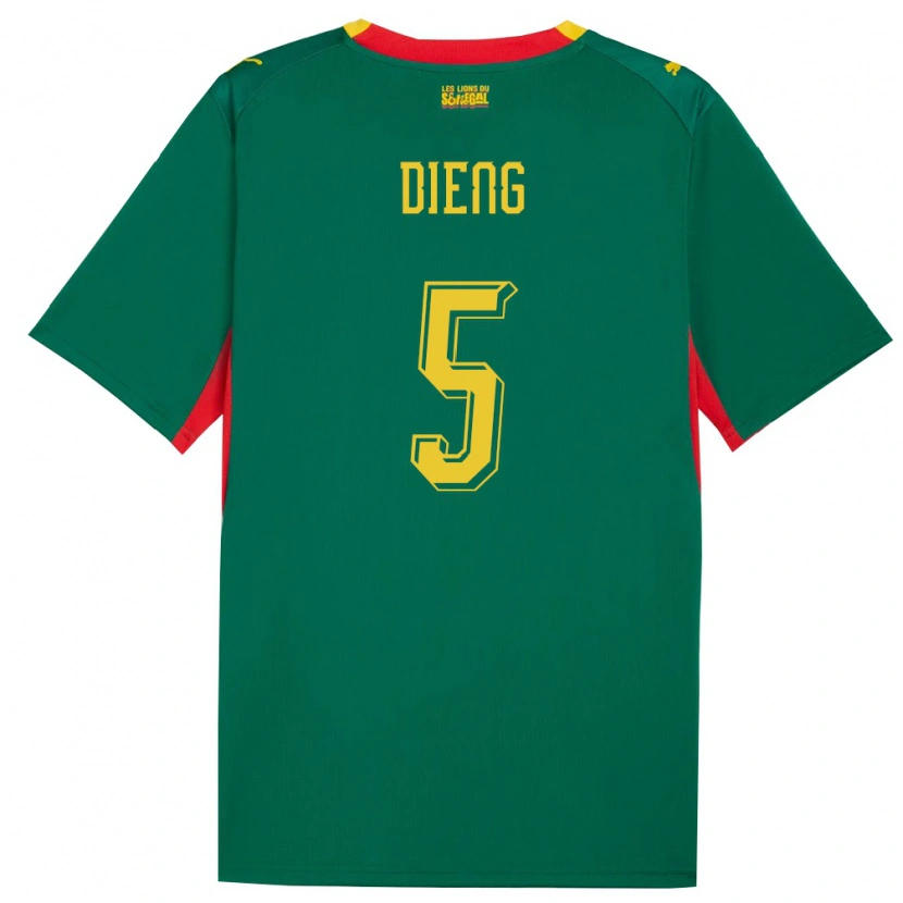 Danxen Niño Camiseta Senegal Cheikh Dieng #5 Verde Amarillo Rojo 2ª Equipación 26-28 La Camisa