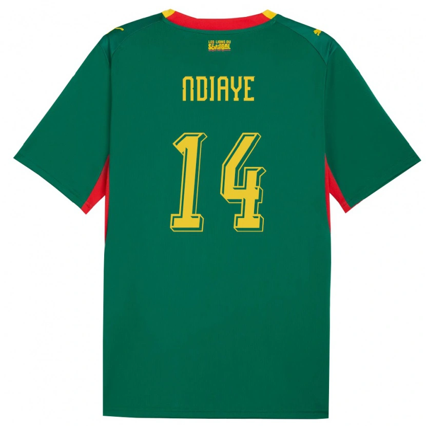 Danxen Niño Camiseta Senegal Salimata Ndiaye #14 Verde Amarillo Rojo 2ª Equipación 26-28 La Camisa