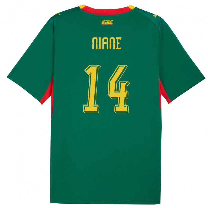 Danxen Niño Camiseta Senegal Ibrahima Niane #14 Verde Amarillo Rojo 2ª Equipación 26-28 La Camisa