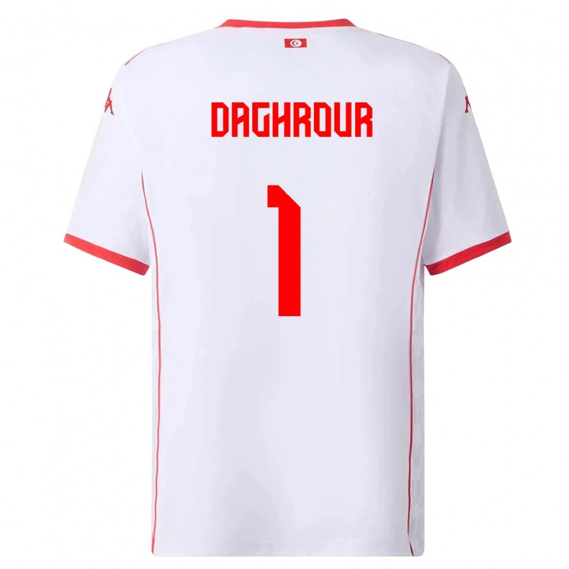 Danxen Niño Camiseta Túnez Mohamed Daghrour #1 Blanco Rojo 2ª Equipación 26-28 La Camisa