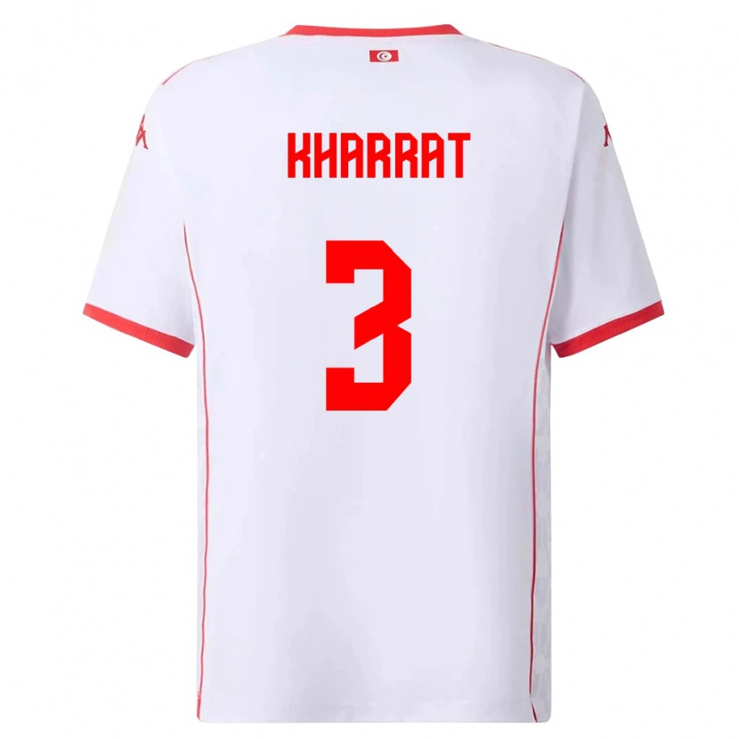 Danxen Niño Camiseta Túnez Youssef Kharrat #3 Blanco Rojo 2ª Equipación 26-28 La Camisa