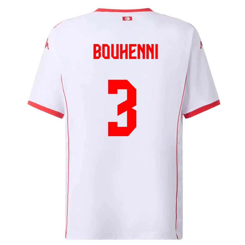 Danxen Niño Camiseta Túnez Rayen Bouhenni #3 Blanco Rojo 2ª Equipación 26-28 La Camisa
