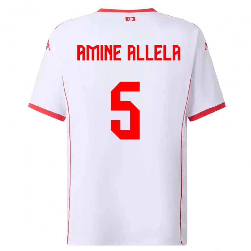 Danxen Niño Camiseta Túnez Mohamed Amine Allela #5 Blanco Rojo 2ª Equipación 26-28 La Camisa