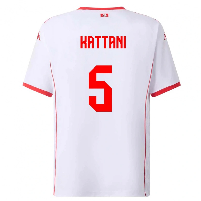 Danxen Niño Camiseta Túnez Ayoub Kattani #5 Blanco Rojo 2ª Equipación 26-28 La Camisa