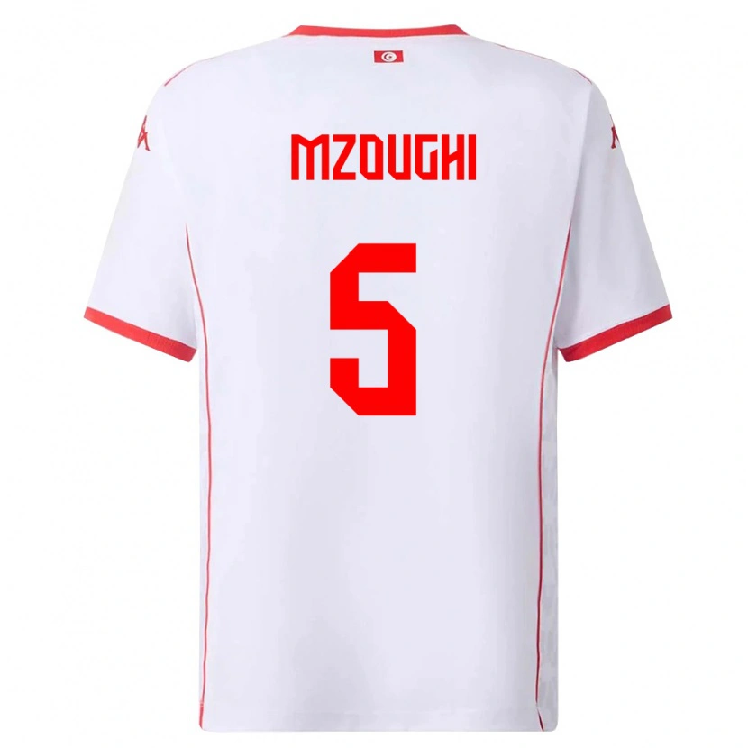 Danxen Niño Camiseta Túnez Iskander Mzoughi #5 Blanco Rojo 2ª Equipación 26-28 La Camisa