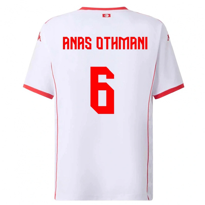 Danxen Niño Camiseta Túnez Mohamed Anas Othmani #6 Blanco Rojo 2ª Equipación 26-28 La Camisa