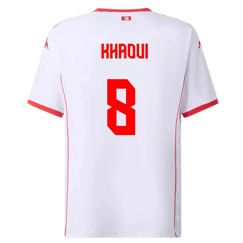 Danxen Niño Camiseta Túnez Saif Eddine Khaoui #8 Blanco Rojo 2ª Equipación 26-28 La Camisa