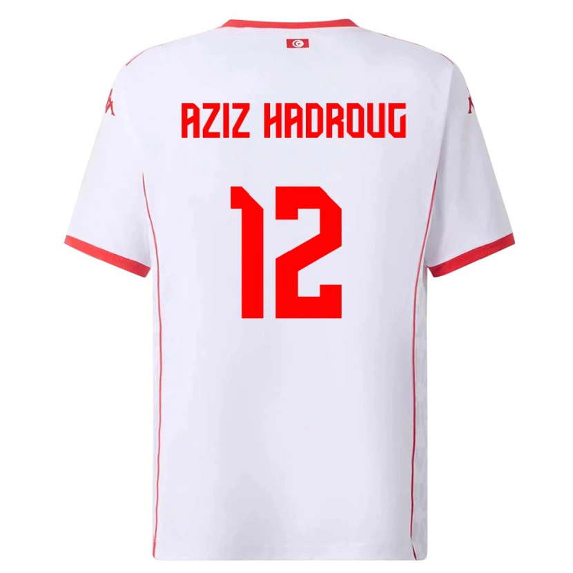 Danxen Niño Camiseta Túnez Mohamed Aziz Hadroug #12 Blanco Rojo 2ª Equipación 26-28 La Camisa