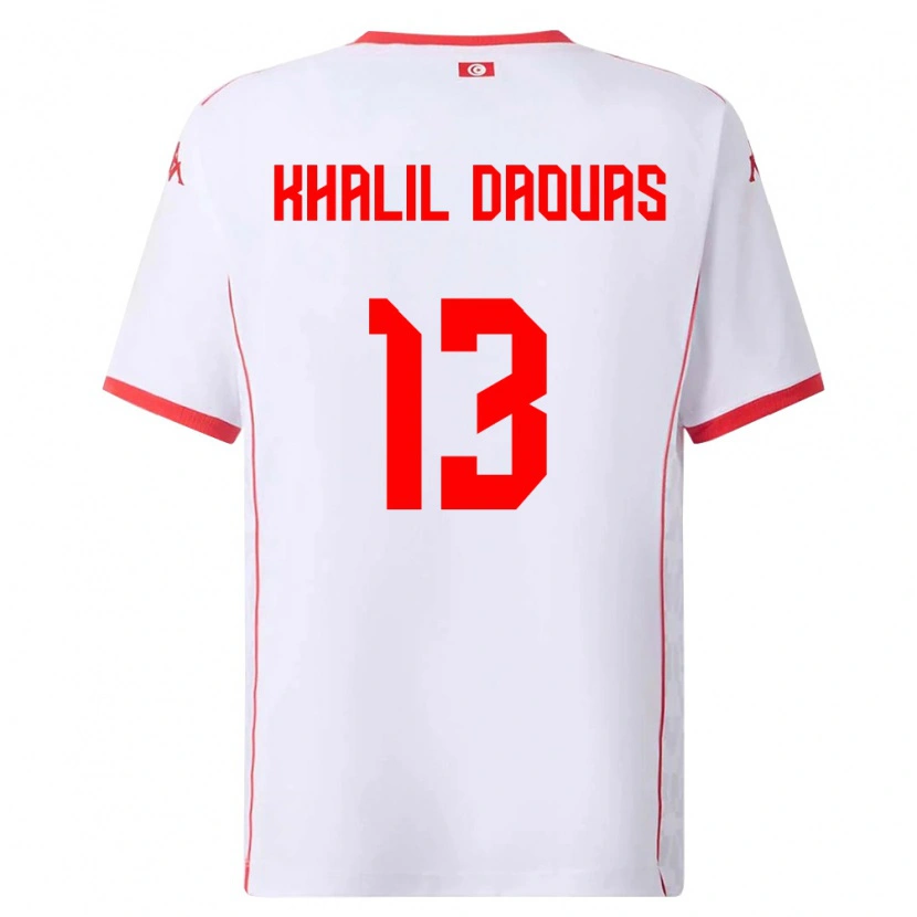 Danxen Niño Camiseta Túnez Mohamed Khalil Daouas #13 Blanco Rojo 2ª Equipación 26-28 La Camisa